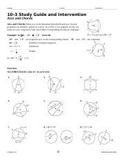 10-3 Study Guide And Intervention Arcs And Chords