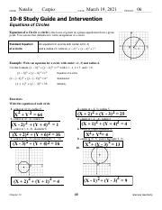 10-8 Study Guide And Intervention Equations Of Circles