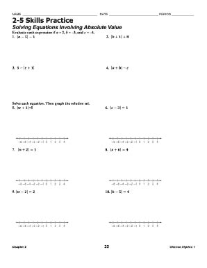 2-5 Practice Solving Equations Involving Absolute Value