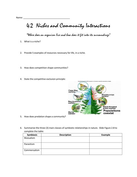 4.2 Niches And Community Interactions Answer Key