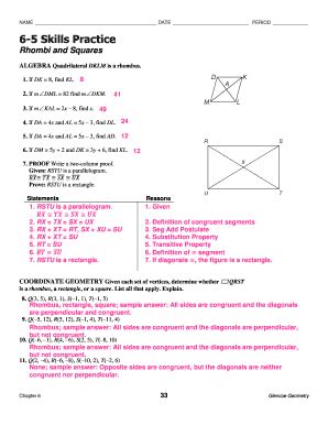 6 5 Practice Rhombi And Squares