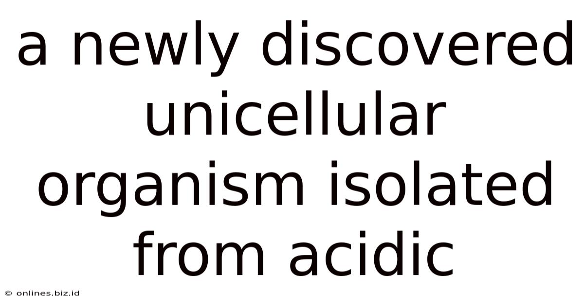 A Newly Discovered Unicellular Organism Isolated From Acidic