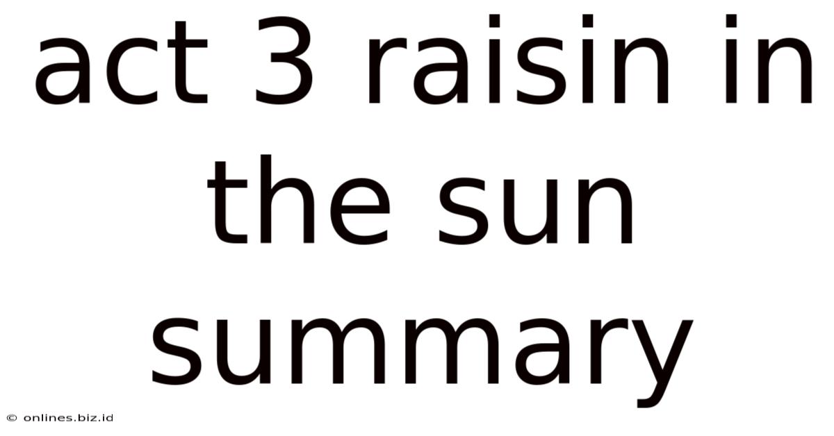 Act 3 Raisin In The Sun Summary