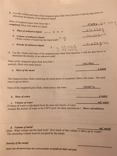 Advance Study Assignment Densities Of Solids And Liquids