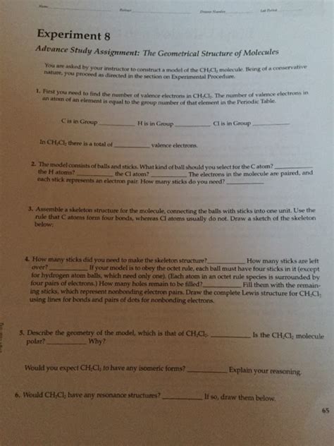 Advance Study Assignment The Geometrical Structure Of Molecules