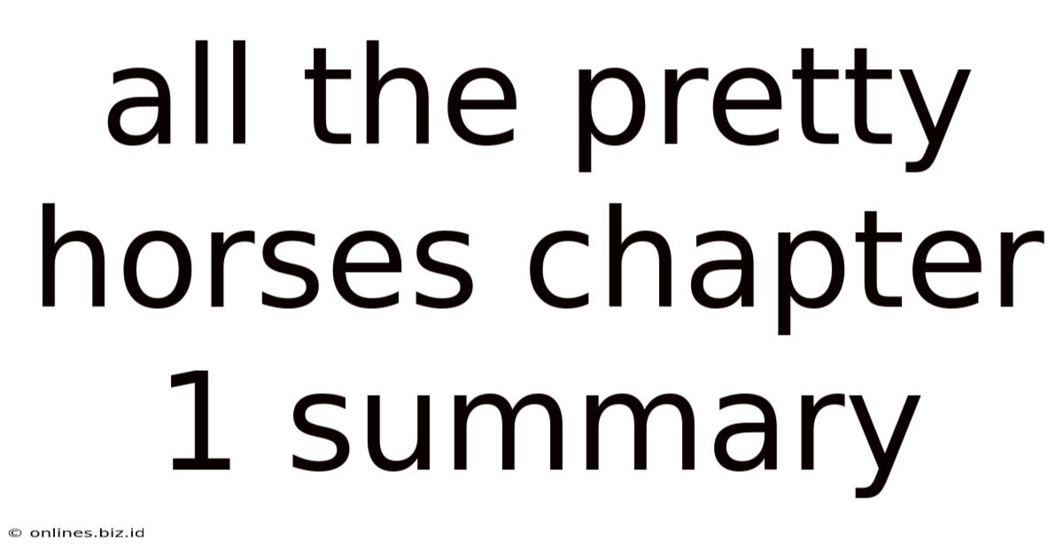 All The Pretty Horses Chapter 1 Summary