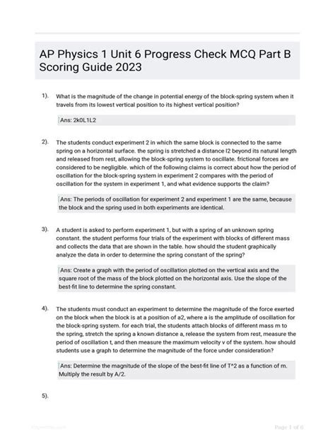 Ap Physics 1 Unit 6 Progress Check Mcq