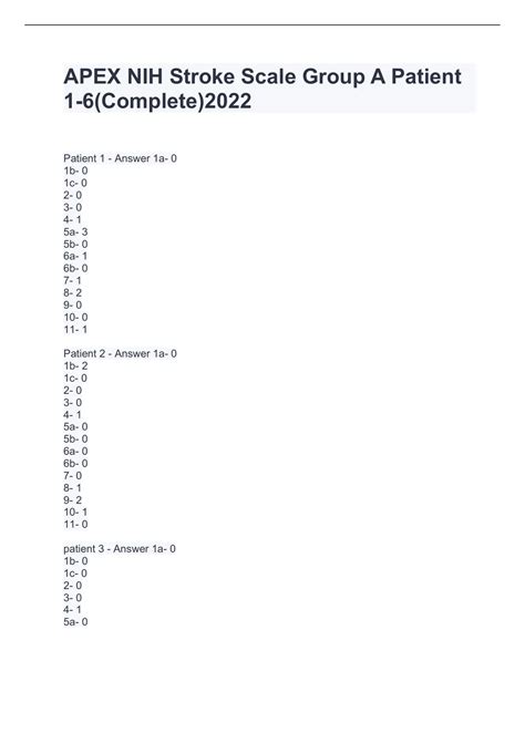 Apex Innovations Nihss Test Answers Group A