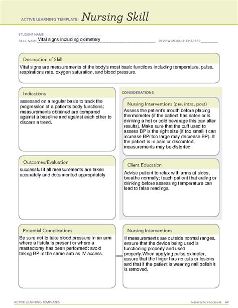 Ati Diagnostic Template For Vital Signs