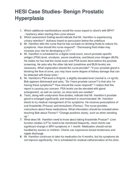 Benign Prostatic Hyperplasia Hesi Case Study