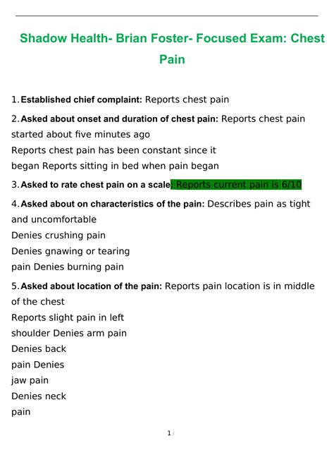 Brian Foster Shadow Health Chest Pain