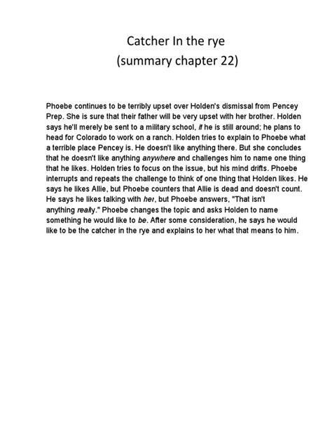 Catcher And The Rye Chapter Summary