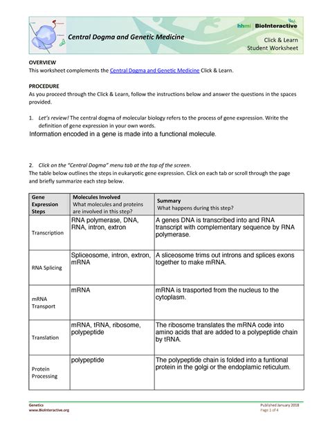 Central Dogma And Genetic Medicine Answer Key