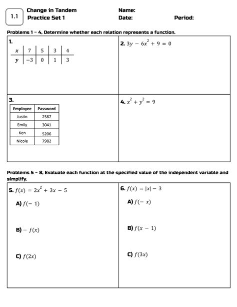 Change In Tandem Practice Set 1 Answer Key