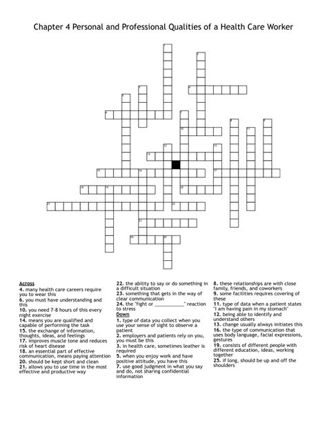 Chapter 4 Personal Qualities Of A Healthcare Worker Crossword Answers