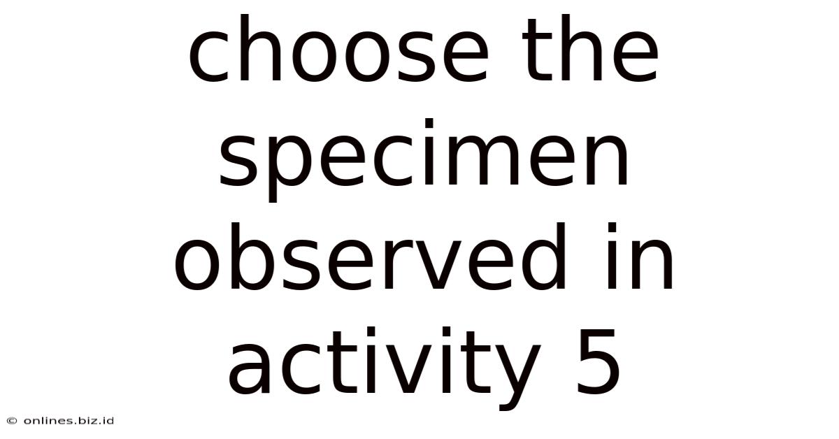 Choose The Specimen Observed In Activity 5