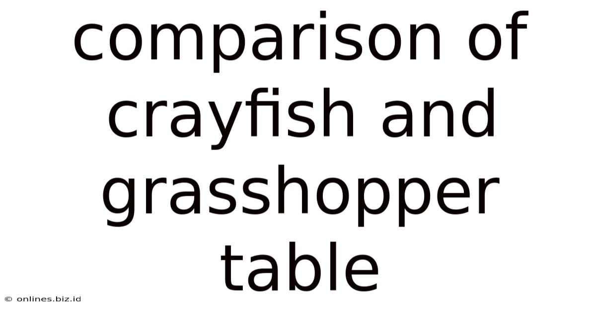 Comparison Of Crayfish And Grasshopper Table