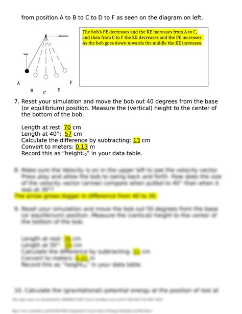 Conservation Of Energy Pendulum Lab Answer Key