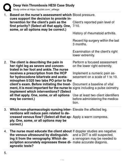 Deep Vein Thrombosis Hesi Case Study