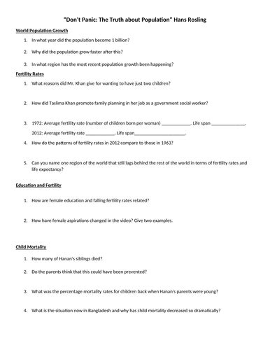 Don't Panic The Truth About Population Documentary Worksheet