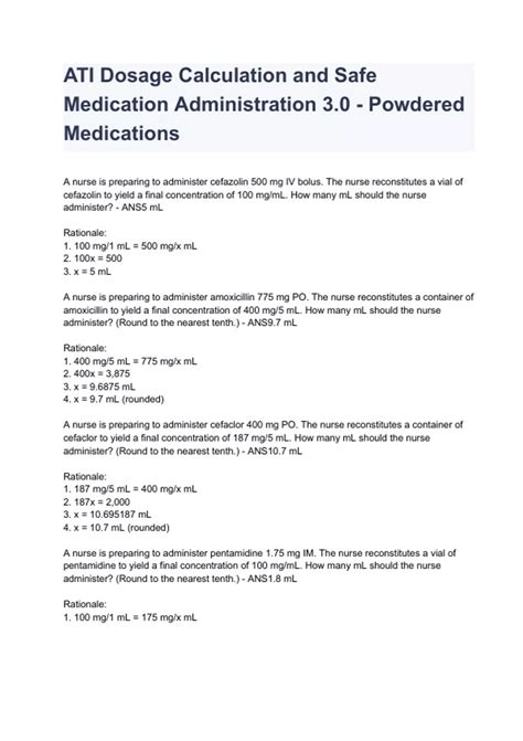 Dosage Calculation 3.0 Powdered Medications Test