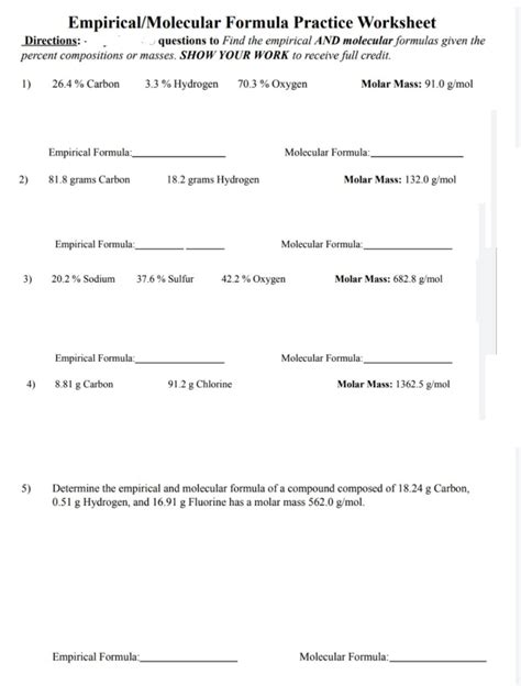 Empirical/molecular Formula Practice Worksheet Answer Key