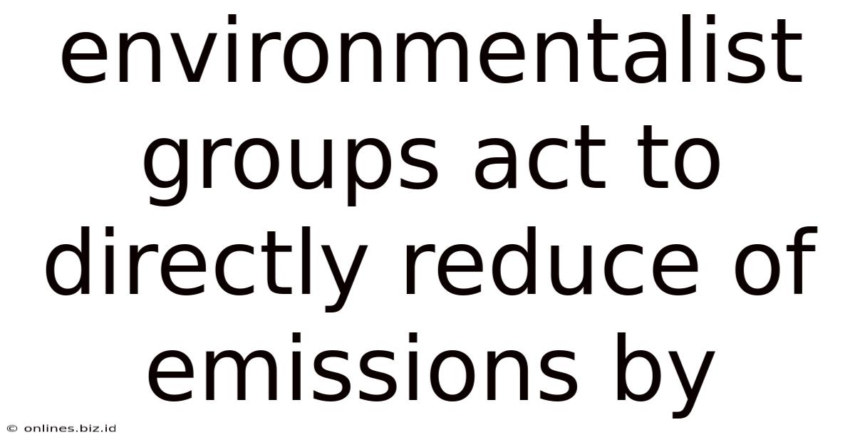 Environmentalist Groups Act To Directly Reduce Of Emissions By