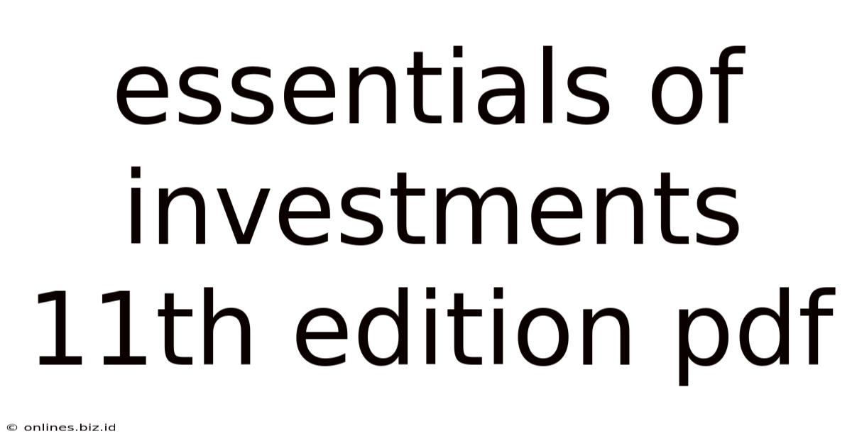 Essentials Of Investments 11th Edition Pdf