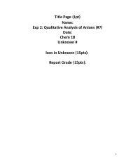 Experiment 2 Qualitative Analysis Known And Unknown Ions