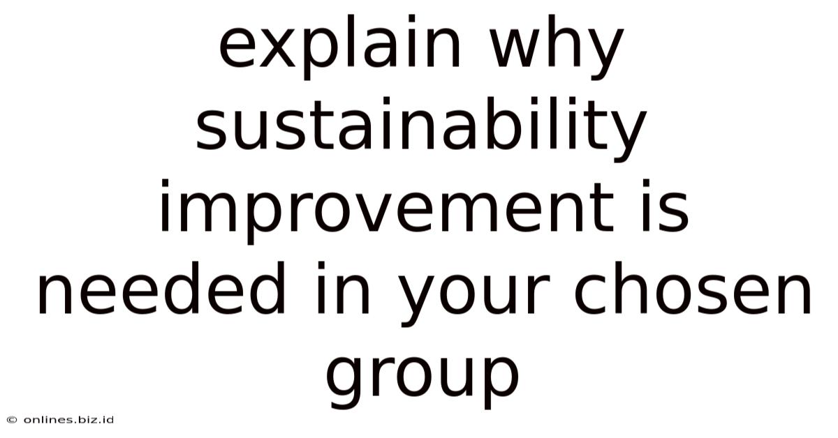 Explain Why Sustainability Improvement Is Needed In Your Chosen Group