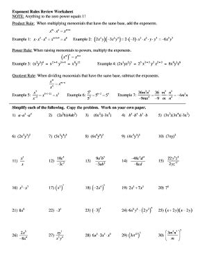 Exponent Rules Review Worksheet With Answers Pdf