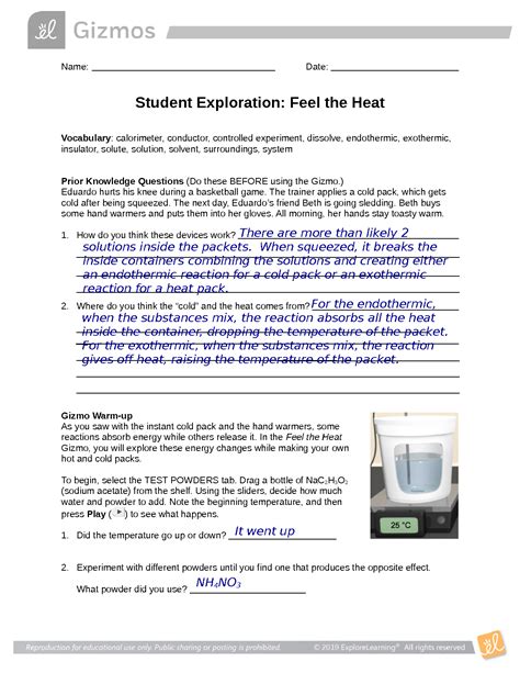 Feel The Heat Gizmo Answer Key