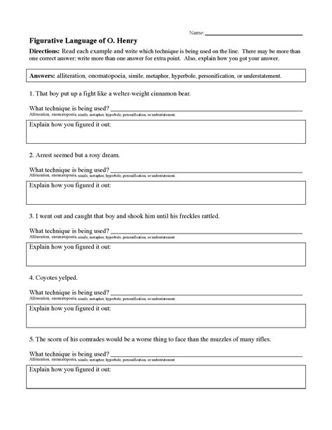 Figurative Language Worksheet 2 Answer Key