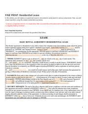 Fine Print Residential Lease Answer Key