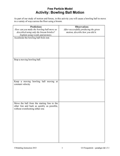 Free Particle Model Activity Bowling Ball Motion Answers