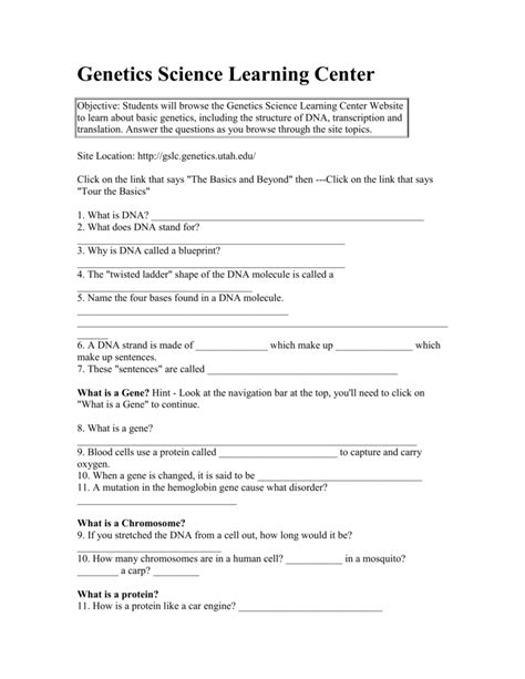 Genetics Science Learning Center Answer Key