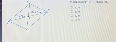 In Parallelogram Rstu What Is Su