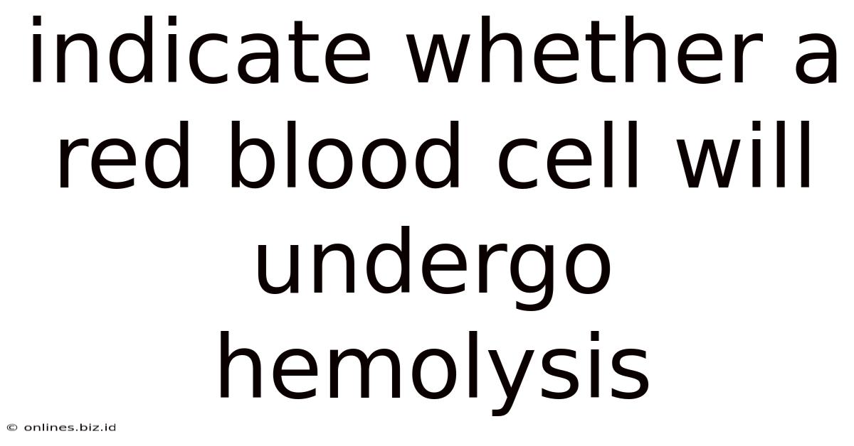Indicate Whether A Red Blood Cell Will Undergo Hemolysis