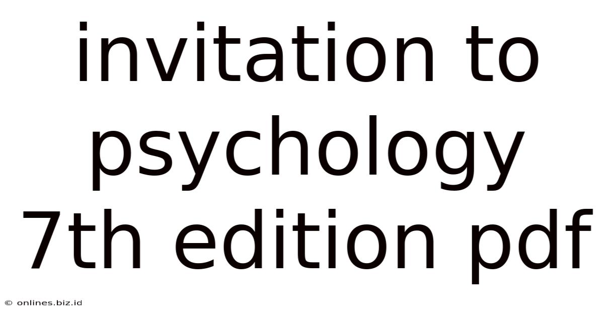 Invitation To Psychology 7th Edition Pdf