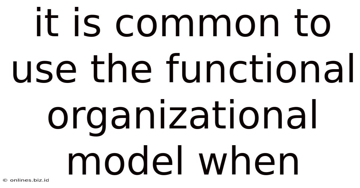 It Is Common To Use The Functional Organizational Model When