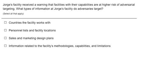 Jorge's Facility Received A Warning That Facilities With Their Capabilities