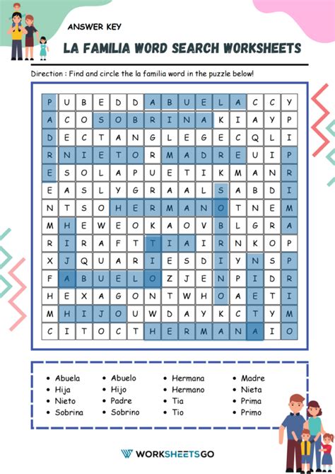 La Familia Word Search Answer Key