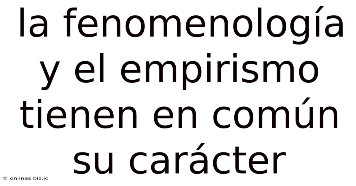 La Fenomenología Y El Empirismo Tienen En Común Su Carácter