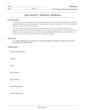 Lab Activity Weather Variables Answer Key