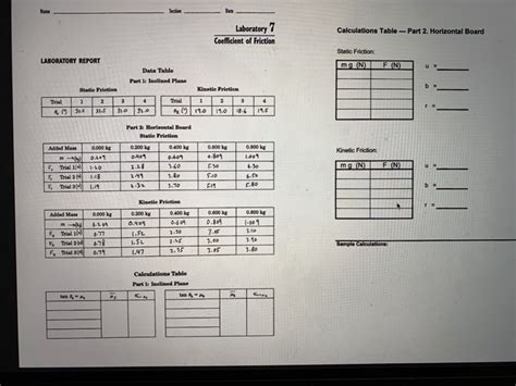 Laboratory 7 Coefficient Of Friction Answers