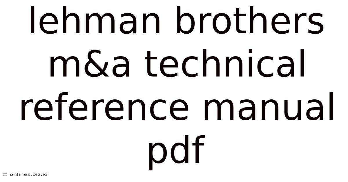 Lehman Brothers M&a Technical Reference Manual Pdf