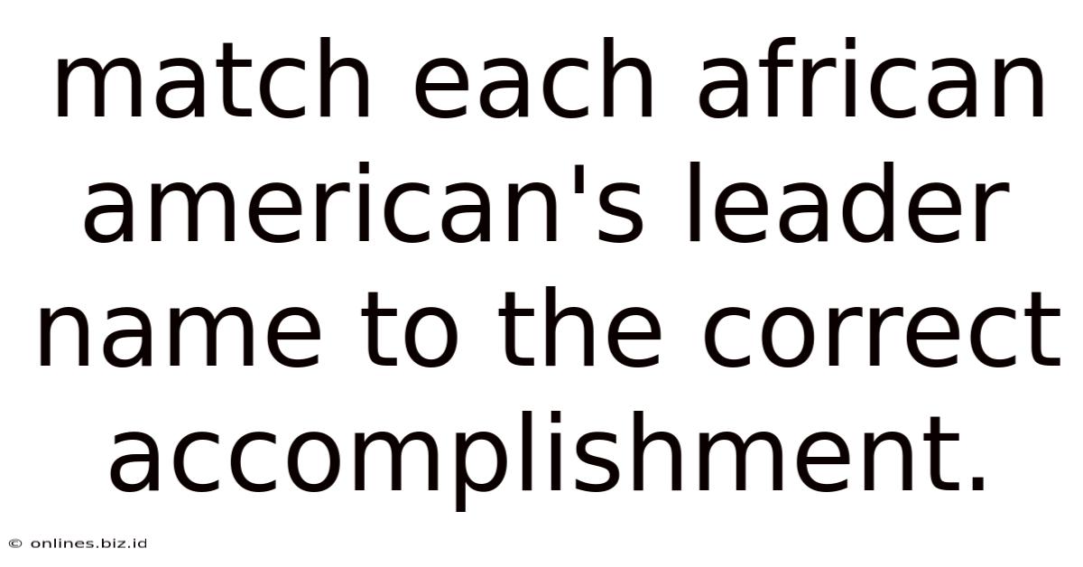 Match Each African American's Leader Name To The Correct Accomplishment.