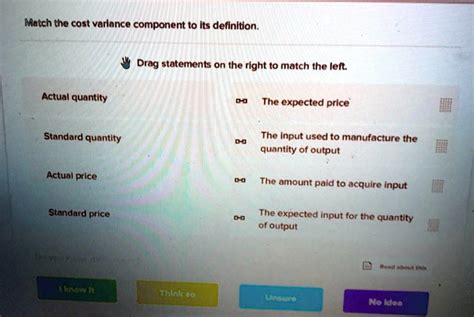 Match The Cost Variance Component To Its Definition.