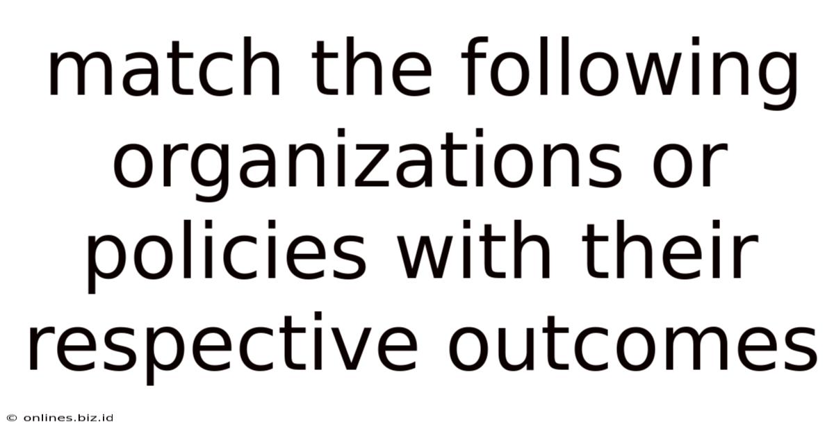 Match The Following Organizations Or Policies With Their Respective Outcomes
