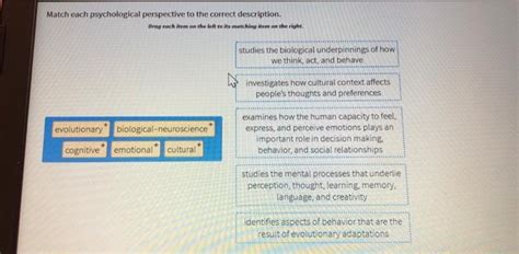 Match The Psychological Perspective To The Proper Description.